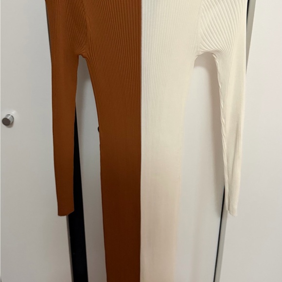 STAUD Cream and Brown Ribbed Long sleeve Cardigan Dress - Size small - Picture 5 of 5